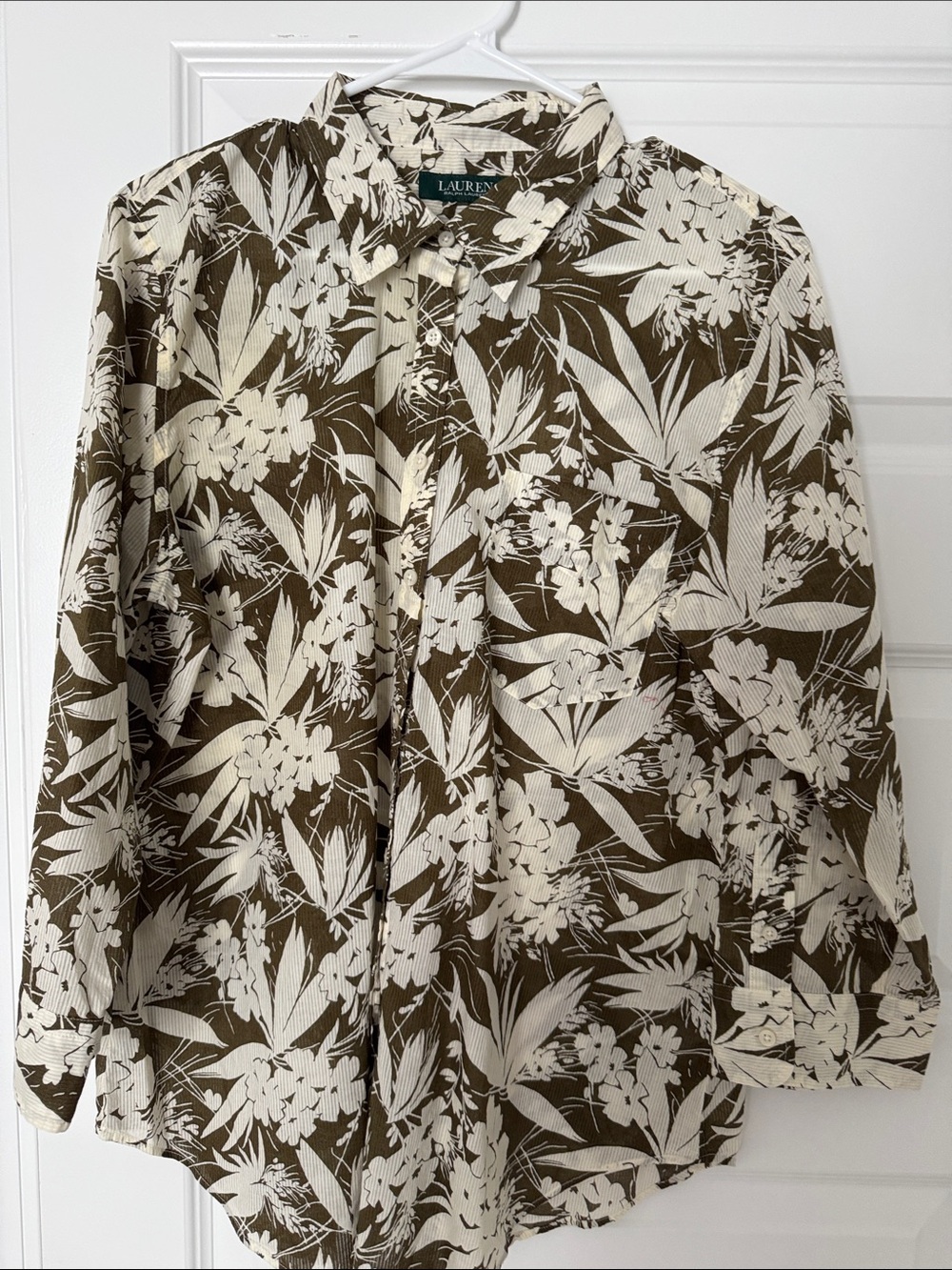 Lauren Ralph Lauren Olive & Cream Floral Button-Down Blouse